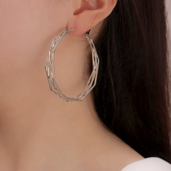 Tangle Hoop Earrings Layered Silver Plated - Picture 1 of 8